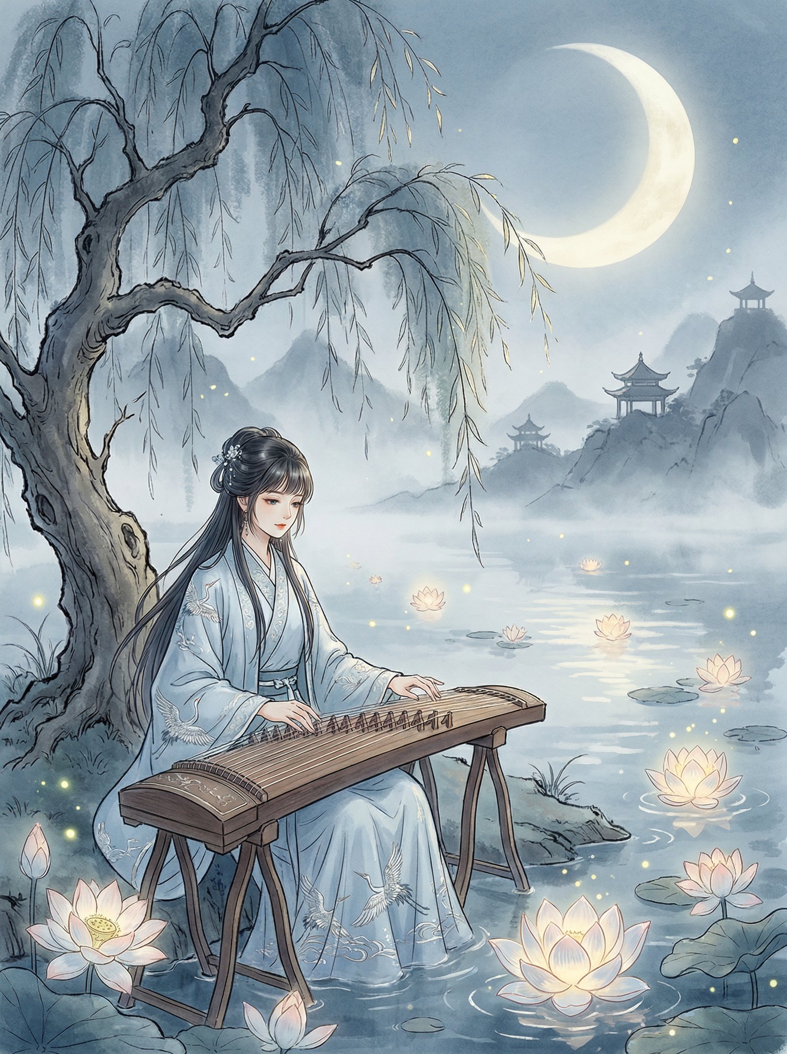 抖音风动漫-月下古筝